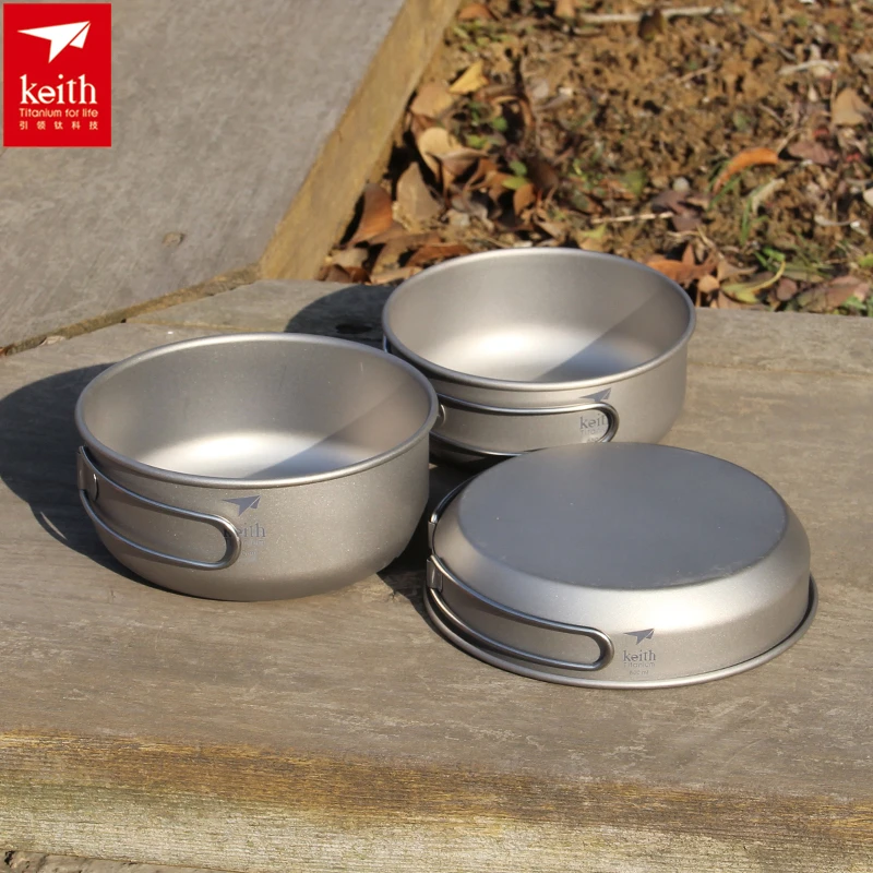 Camping Cooking Pan - Keith-Titanium Cookware Set com alça dobrável,