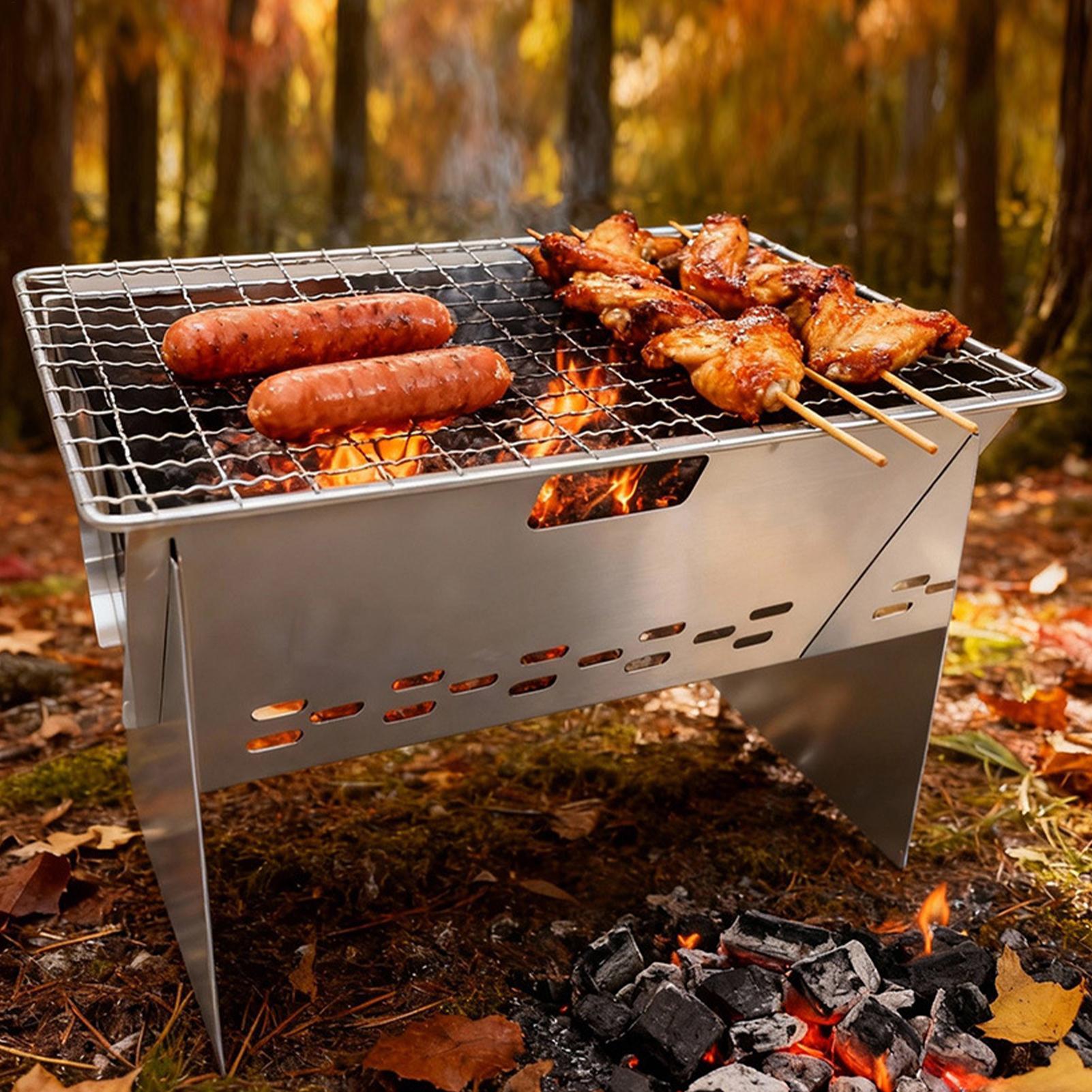 Grelha a carvão portátil dobrá - Camping Cooking Fire Pit avaliação e preço